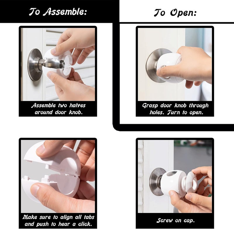 Driddle Door Knob Safety Cover for Kids - 5 Pack - Baby Proof Door Knob Covers - Door Locks for Kids Safety Child Proof - White - Image 5